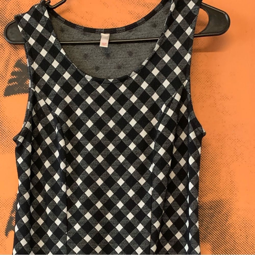 Xhilaration Knit Sleeveless Gingham Check Shift Dress Pleated Drop Waist Skirt